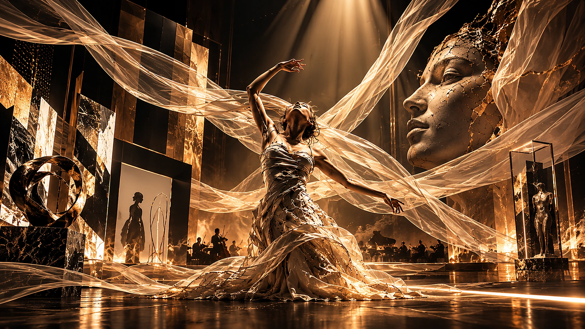 Conceptual theatre, sculpture, installation and performance visual representing AFORDO Art